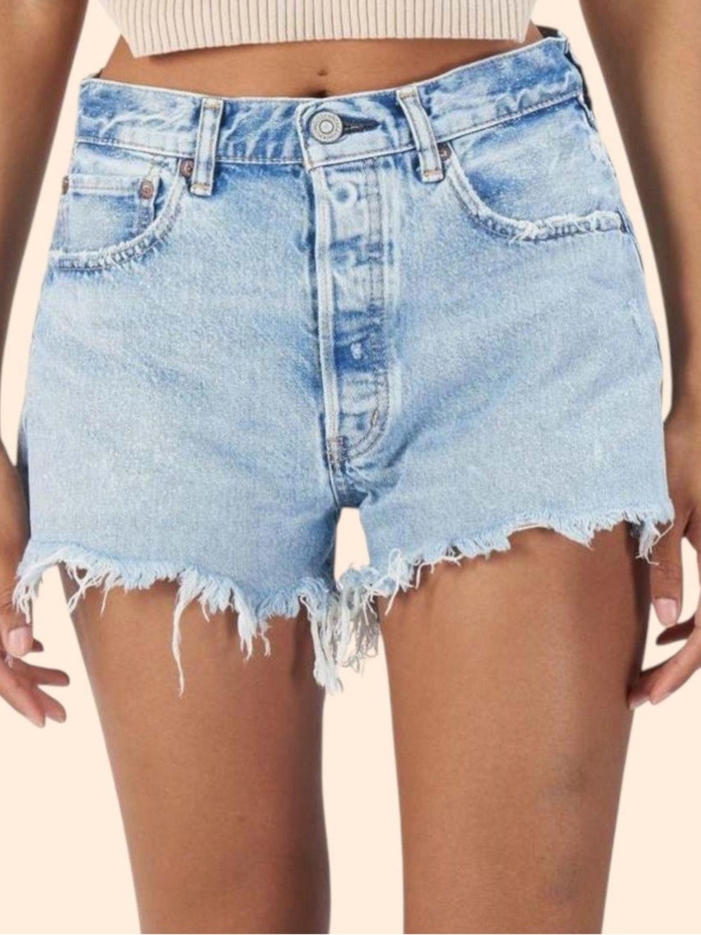 Moussy Vintage High Rise Distressed Light Wash Denim Shorts Size 25